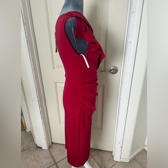 Cocktail Party Dress One Shoulder Ruffled Ruched Slit Bodycon Fomal Midi size S - Picture 2 of 9